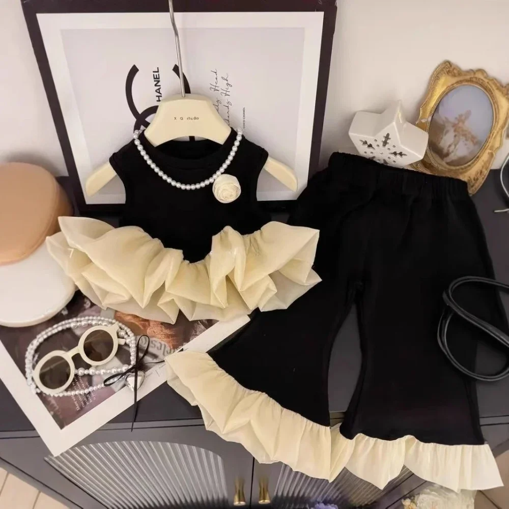 Bear Leader صيف جديد بنات جولة الرقبة سترة دون أكمام + السراويل متوهج 2 قطعة مجموعة الأطفال أزياء ملابس كاجوال 3-7 سنوات #2