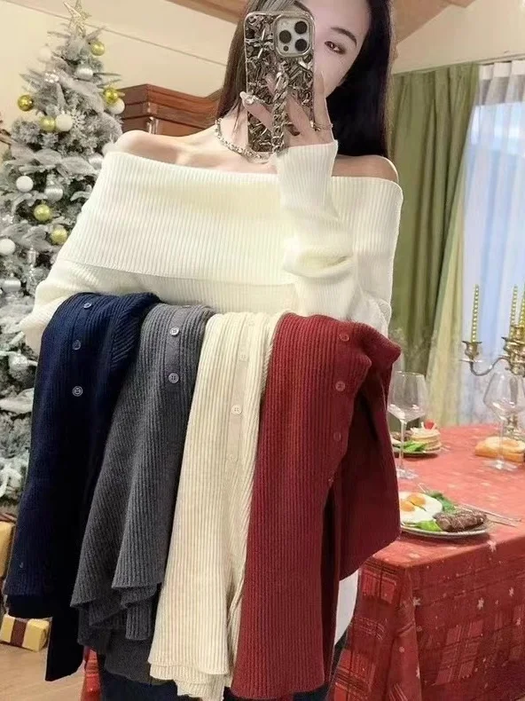 

Slim Fit One oulder Knitted Sweater Base Layer Women's Autumn Winter New Sle Inner Wear Sexy Thinming Top Commute Sle