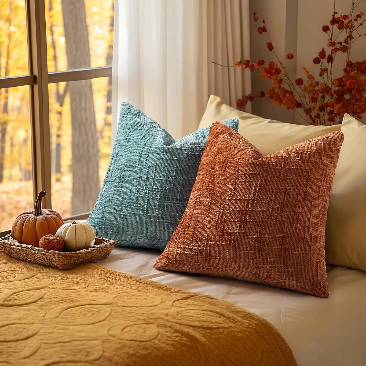 Throw Pillow Covers Chenille Tweed Textured Decorative Couch Cushion Cover Neutral Modern Pillowcase for Sofa Bed Living Decor