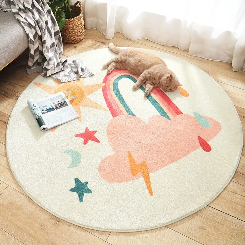 

Nordic Style Carpets for Living Room Cartoon Bedroom Decor Round Carpet Large Area Children Floor Mat Home Thicken Plush Rug