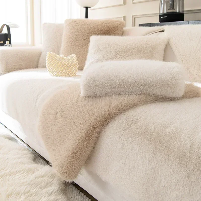 

Thicken Mink Plush Sofa Towel Winter Warm Sofa Covers L-shaped Sectional Non-slip Couch Slipcovers Washable Mat for Living Room