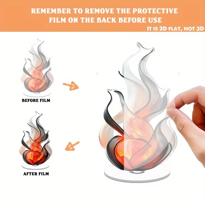 2D Flat Rotating Acrylic Flame Lamp - Modern Desktop Fireplace Decor, Dynamic Glass Flame Effect, 2-In-1 Decorative And Function