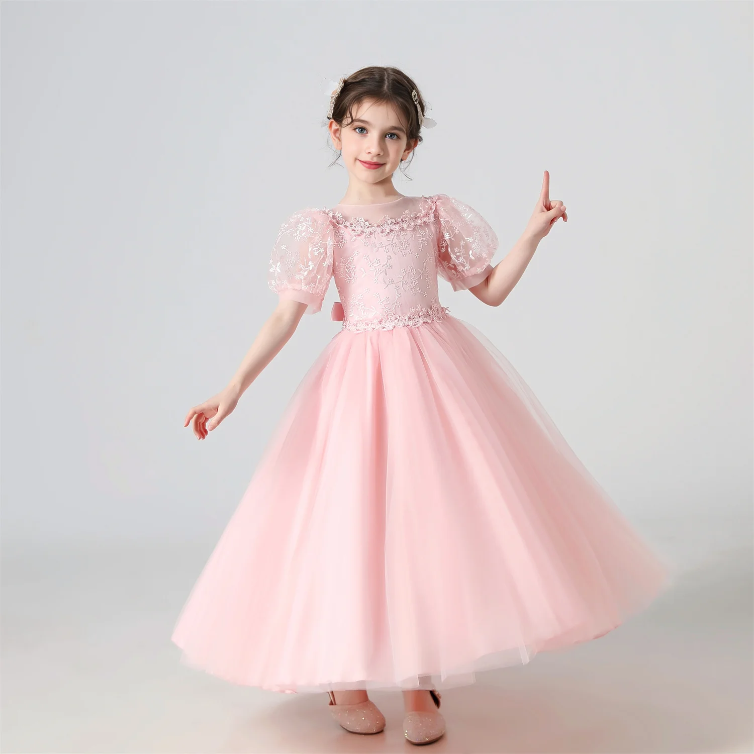 Girl Flower Dress Lace Embroidered Wedding Princess Dress Host Performance Costume Gown Christmas Party Evening Dresses