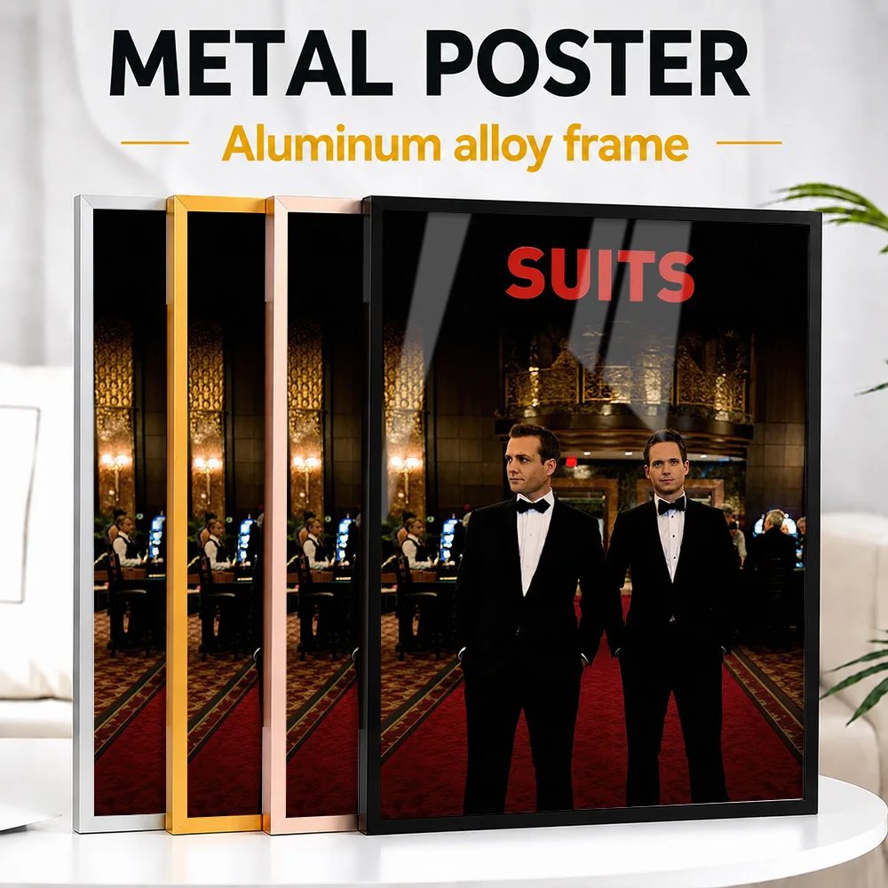 Suits TV Show Metal Poster With Aluminum Alloy Frame Personalized Photo Gritty Character Style Wall Art For Office Viewer Gift