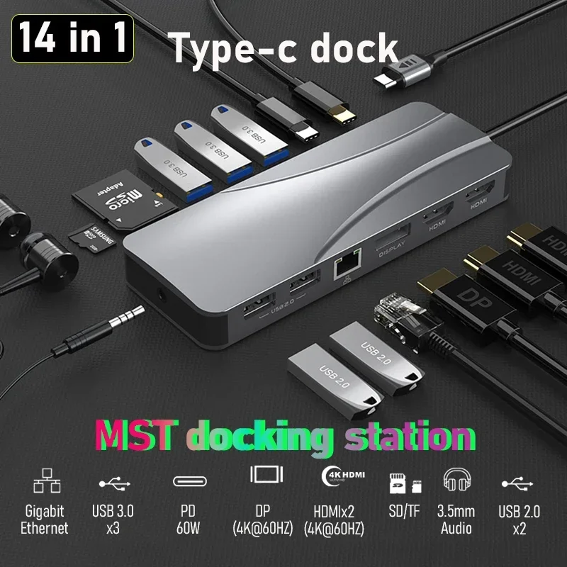 14 In 1 Docking Station Thunderbolt HDMI 4K 3/4 USB-C Splitter Port Hub Dock for Air Mac Apple MacBook Pro Laptop Accessories