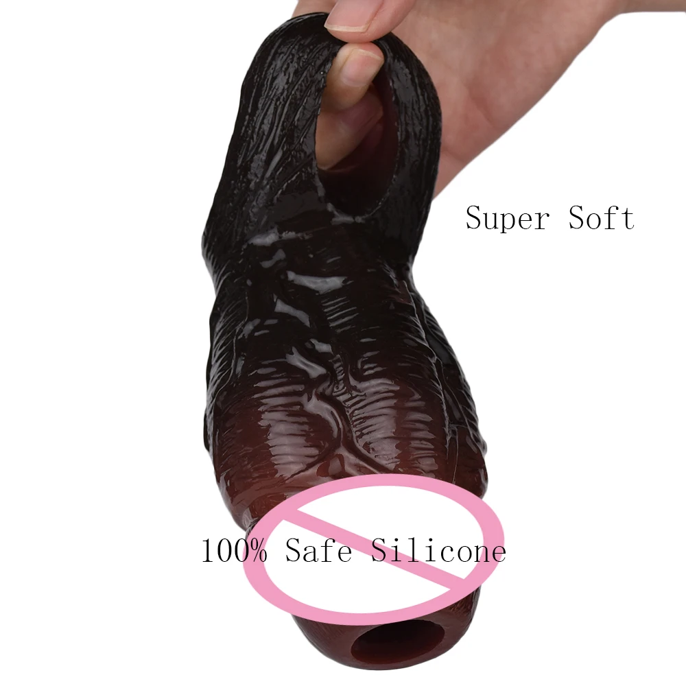 FRKO Black Big Cock Sheath Penis Sleeve Dildo Enlargement Realistic Soft Silicone Sex Toys For Men Adult Supplies Sexshop