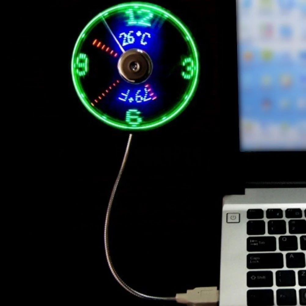 

Portable USB Clock Fan 41cm Silver with Flexible Gooseneck Digital Clock and LED Temperature Readout for Travel