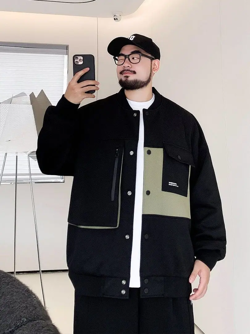 

Модная мужская куртка-бомбер больших размеров с воротником-стойкой, повседневная, с пуговицами, оверсайз, для весны и осени, для мужчин больших размеров