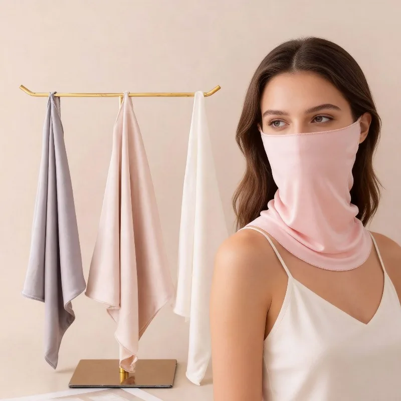 100% Silk Sunscreen Face Mask Neck Cover Breathable Lightweight for Women Men Golf Cycling Outdoor Activity Protection