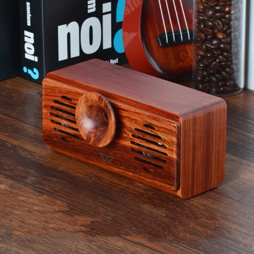 Altavoz de madera maciza de nogal, tarjeta enchufable de audio Bluetooth inalámbrica de alta calidad, radio 3,5, doble uso para el hogar y al aire libre