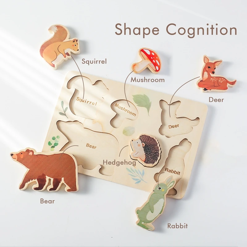 Children Montessori Toys Wooden 3D Puzzles Toys Animals Astronauts Colorful Puzzles Matching Toys For Baby Training Cognitive