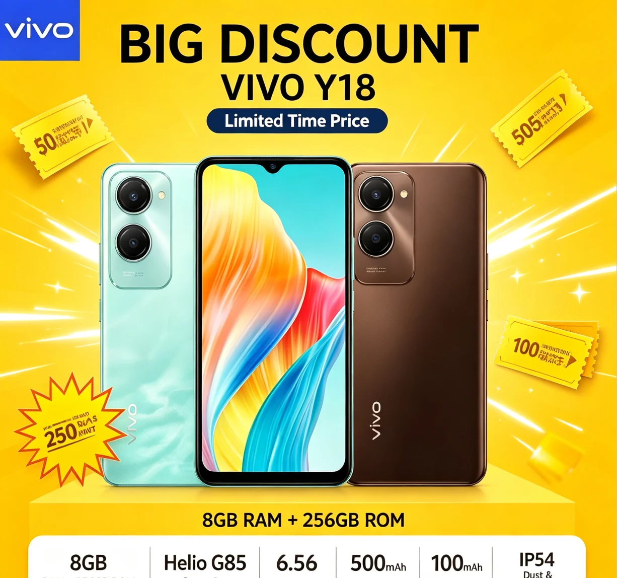 Best Seller 2026 VIVO Y18 Cost‑Effective Mobile Handset 8+256GB Memory 90Hz Ultra‑Smooth Screen 5000mAh Endurance Battery Daily