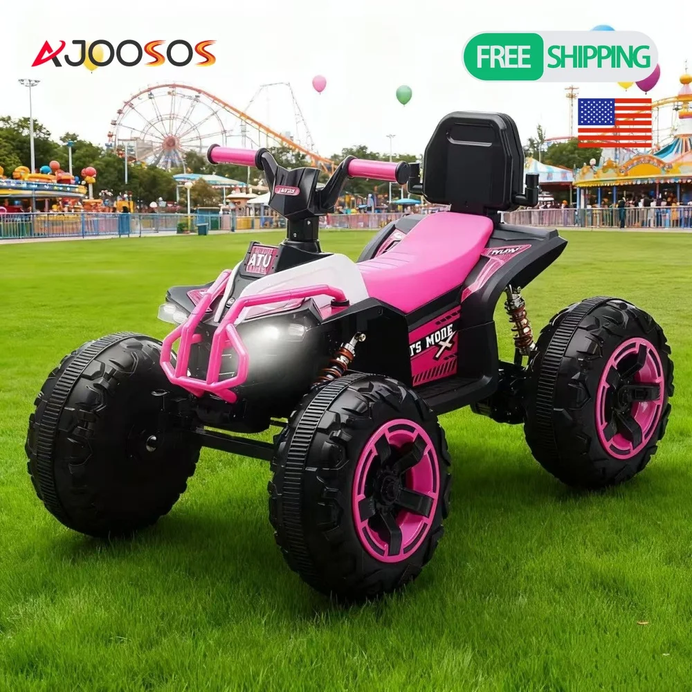 Ride On Toy Electric Car 12V Electric ATV Car for Kids 4 Wheeler Electric Toy Car with Bluetooth,light Leather Seater UTV ATV