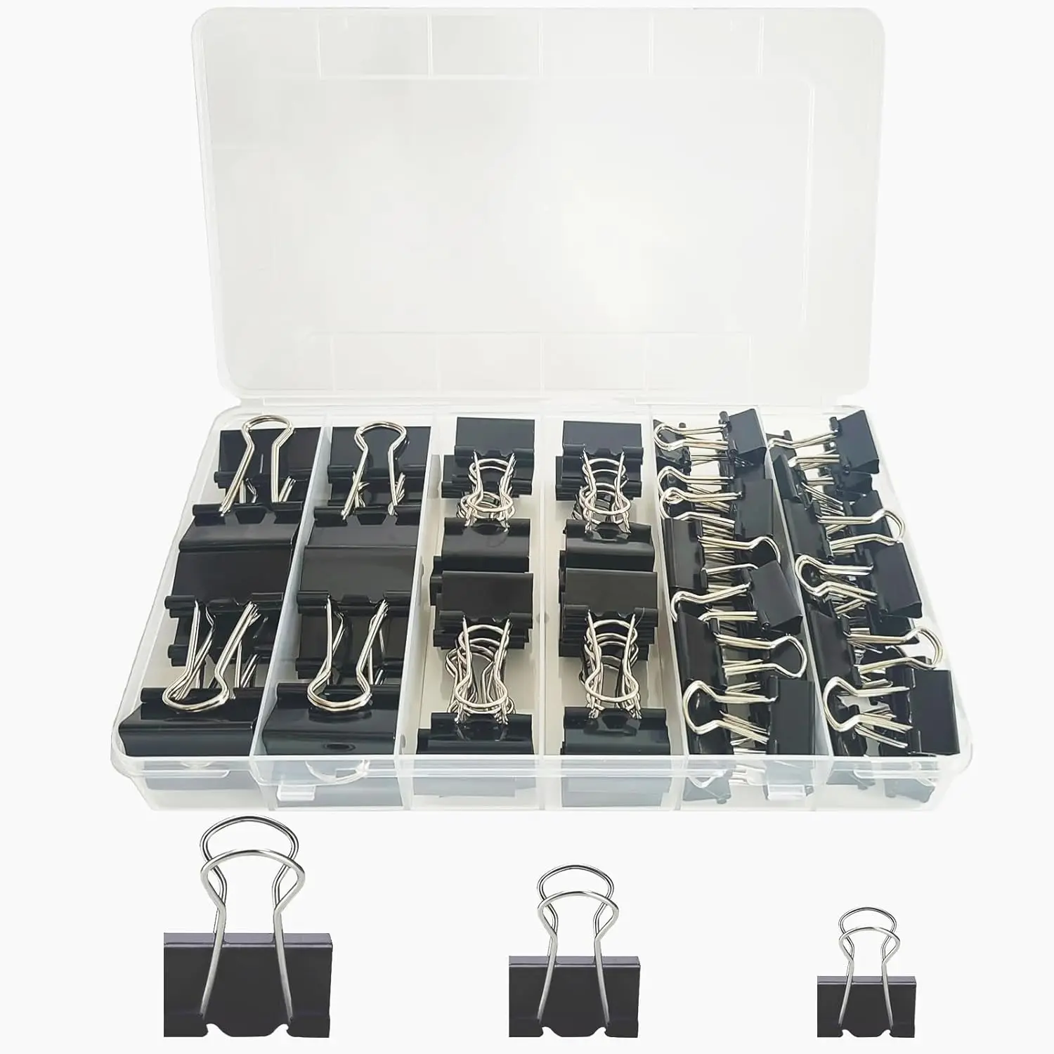 

76 Pcs Black Binder Clips Paper Clamps Set Assorted Sizes for Office School Home