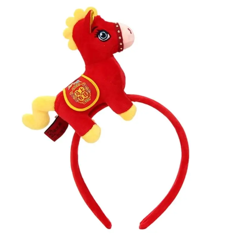 

A52E Plush Horse Hairband Headwrap For Year of Horse Party Gathering Daily Wear