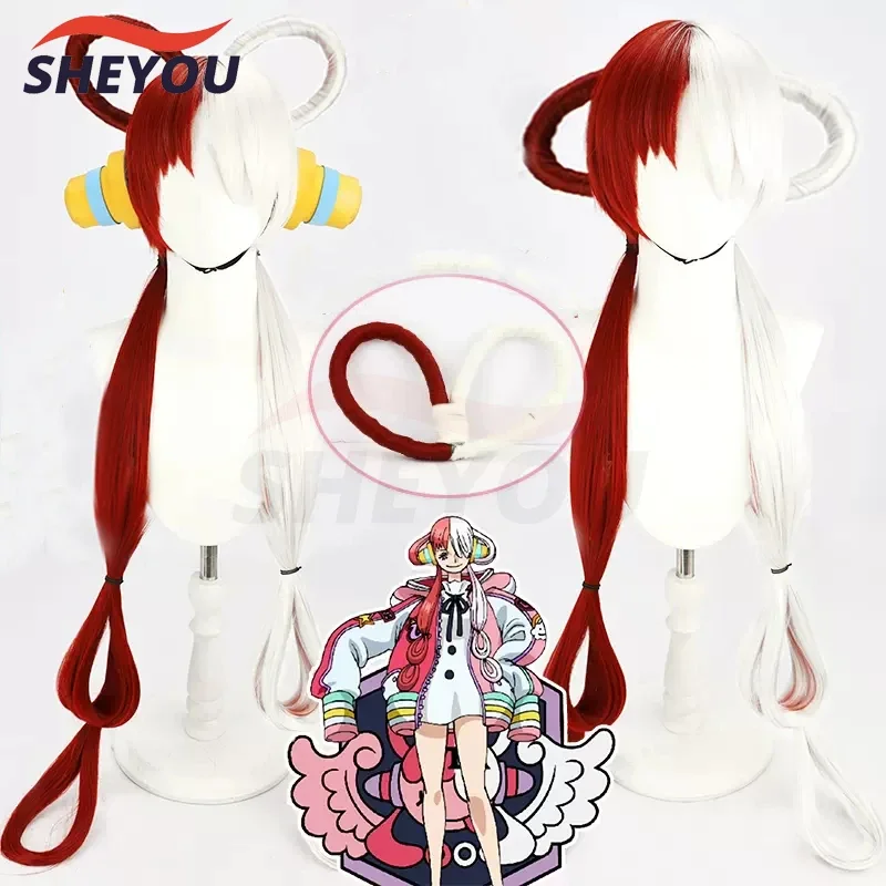 

UTA Cosplay Wig Anime RED UTA 100cm Long Half Red Half White Heat Resistant Synthetic Hair Wigs Wig Cap