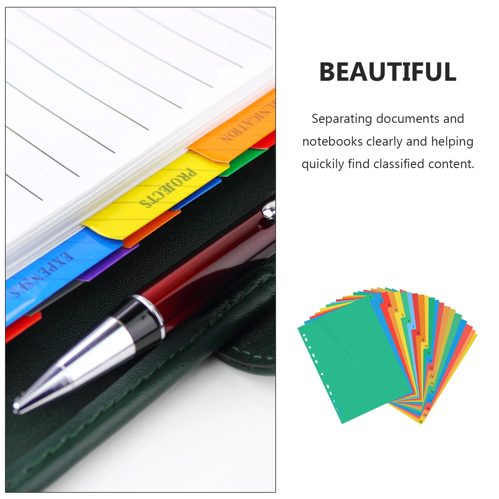 

20 Pages Plastic Page Dividers A4 Colorful Number Printed Environmental Paper Insertable Tabs Binder Dividers for Work