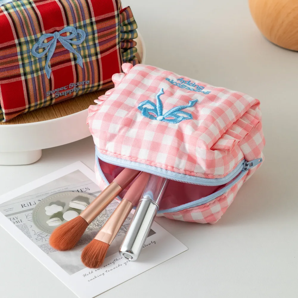 لطيف فتاة صغيرة الحلو نمط تكدرت ماكياج Trousse Maquillage مقسم حقيبة الحقيبة Kawaii حقيبة مستحضرات التجميل منقوشة القوس حقيبة مستحضرات تجميل #1