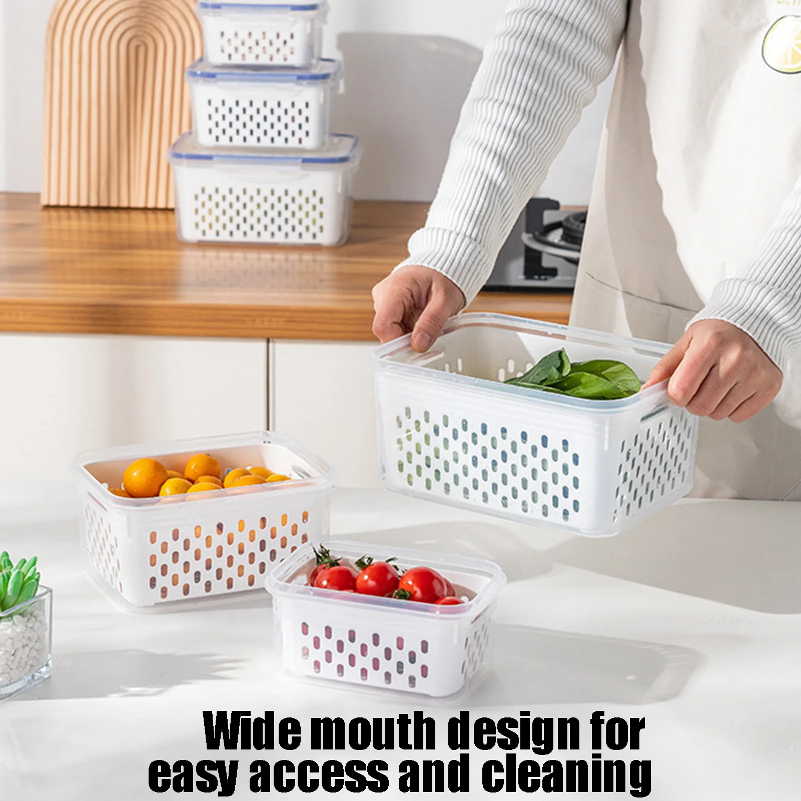 Double Layer Drain Food Storage Container With Drain Basket Kitchen Storage Organizer Suitable For Salad Cheese Fresh Lettuce