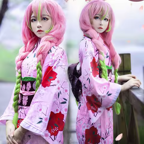 Mitsuri Kimono Cosplay Costume Demon Slayer: Kimetsu No Yaiba Kanroji Halloween