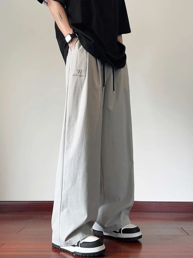 

Men's Summer Wide Leg Workwear Pants Qui Dry Sports Casual Loose Straight Leg Large Size Japanese Sle Ice Silk Long Trousers