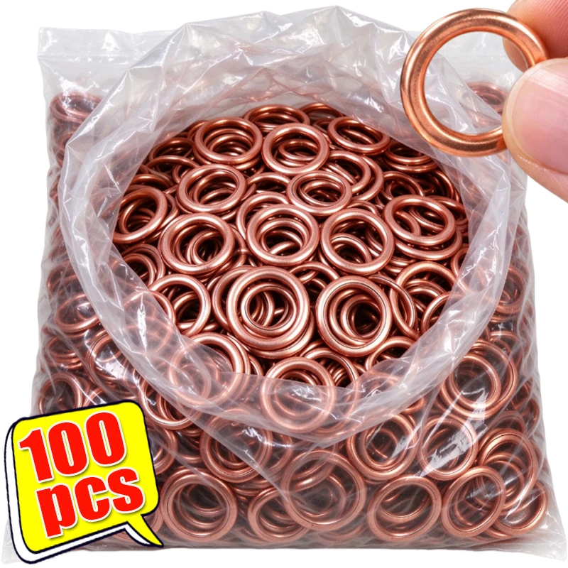 Oil Pan Round Screw Seals Suitable for Volkswagen Magotan Sagitar and Audi Engine Oil Pan Screws Pure Copper Gaskets 10-100pcs