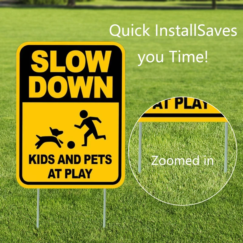 2Pcs Slow Down Warning Sign Kids And Pets at Play Caution Sign for Lawn Yard With Ground Stake Easy Install Slow Down Sign