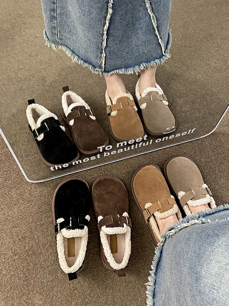 Zachte Ronde Neus Winter Schoenen Vrouwen Casual Vrouwelijke Sneakers Flats Klompen Platform Loafers Met Bont Herfst Jurk Retro Creepers Nieuwe S