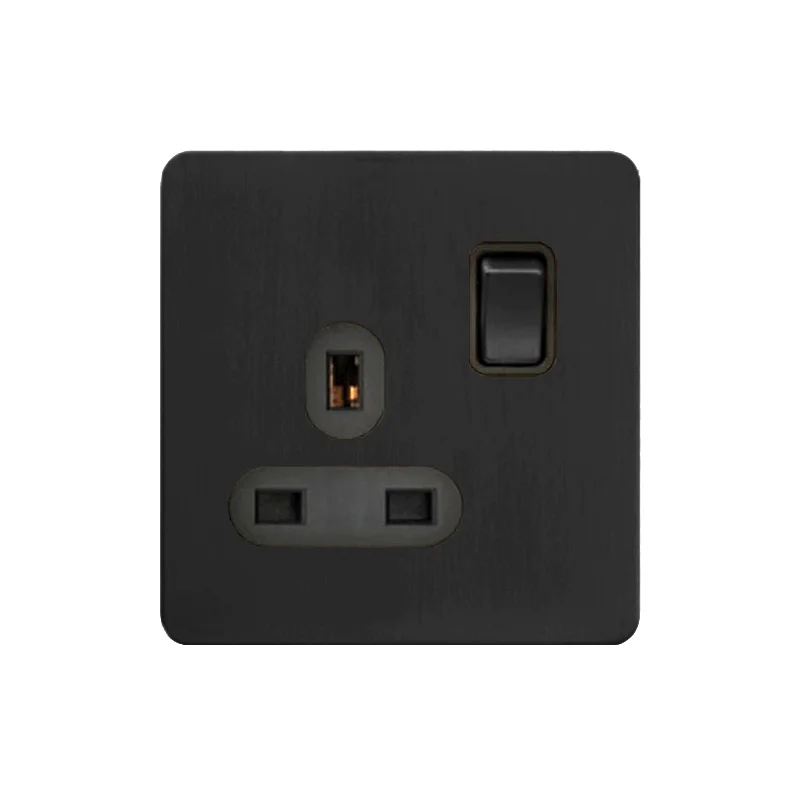 

Niva UK socket wall switches luxury stainless steel black panel light switch dimmer Universal electric home socket