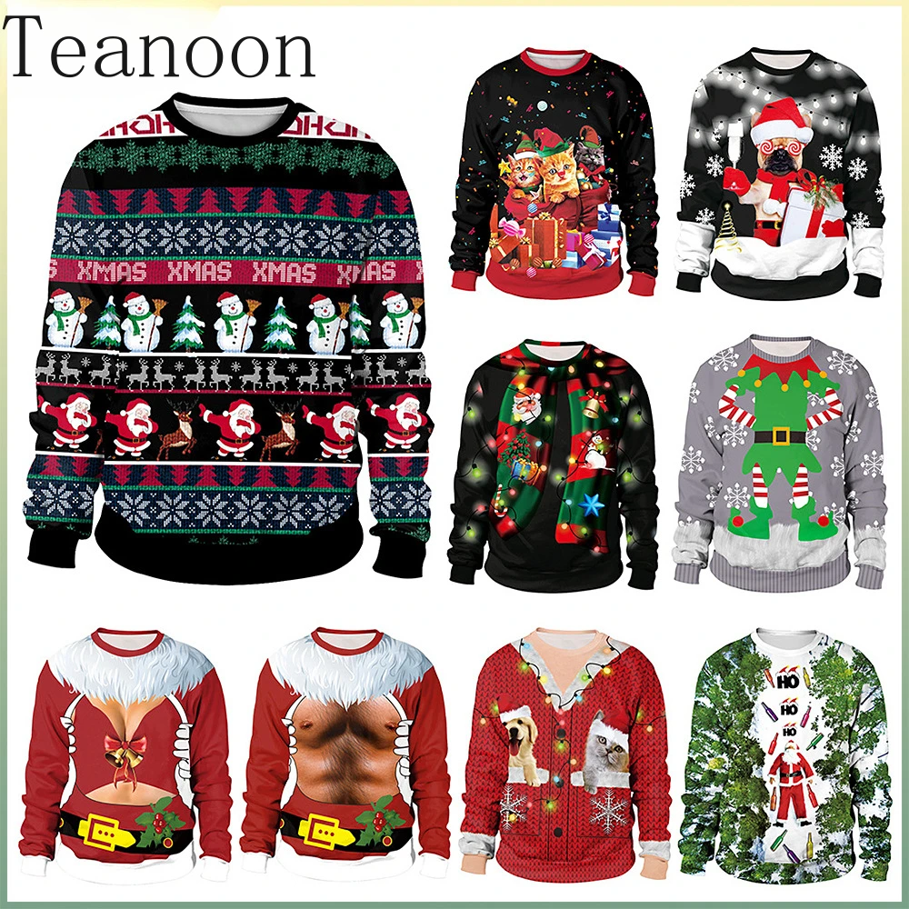 Teanoon Christmas Sweatshirt Pullovers Top Jesus Graphic Couple Tracksuit Carnival Fancy Dress Party Unisex Cosplay Costume