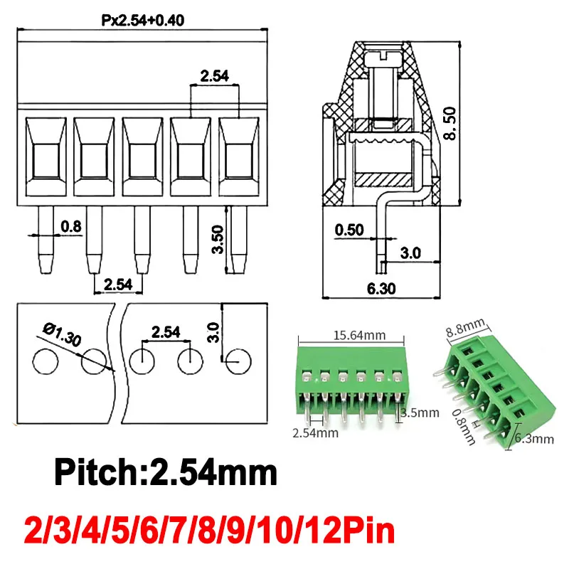 2.54mm Pitch KF128 PCB Wiring Terminal 2-12Pin Screw Terminal Block Connector for Wires 26-18AWG KF128 2.54mm PCB Terminal Block image 6
