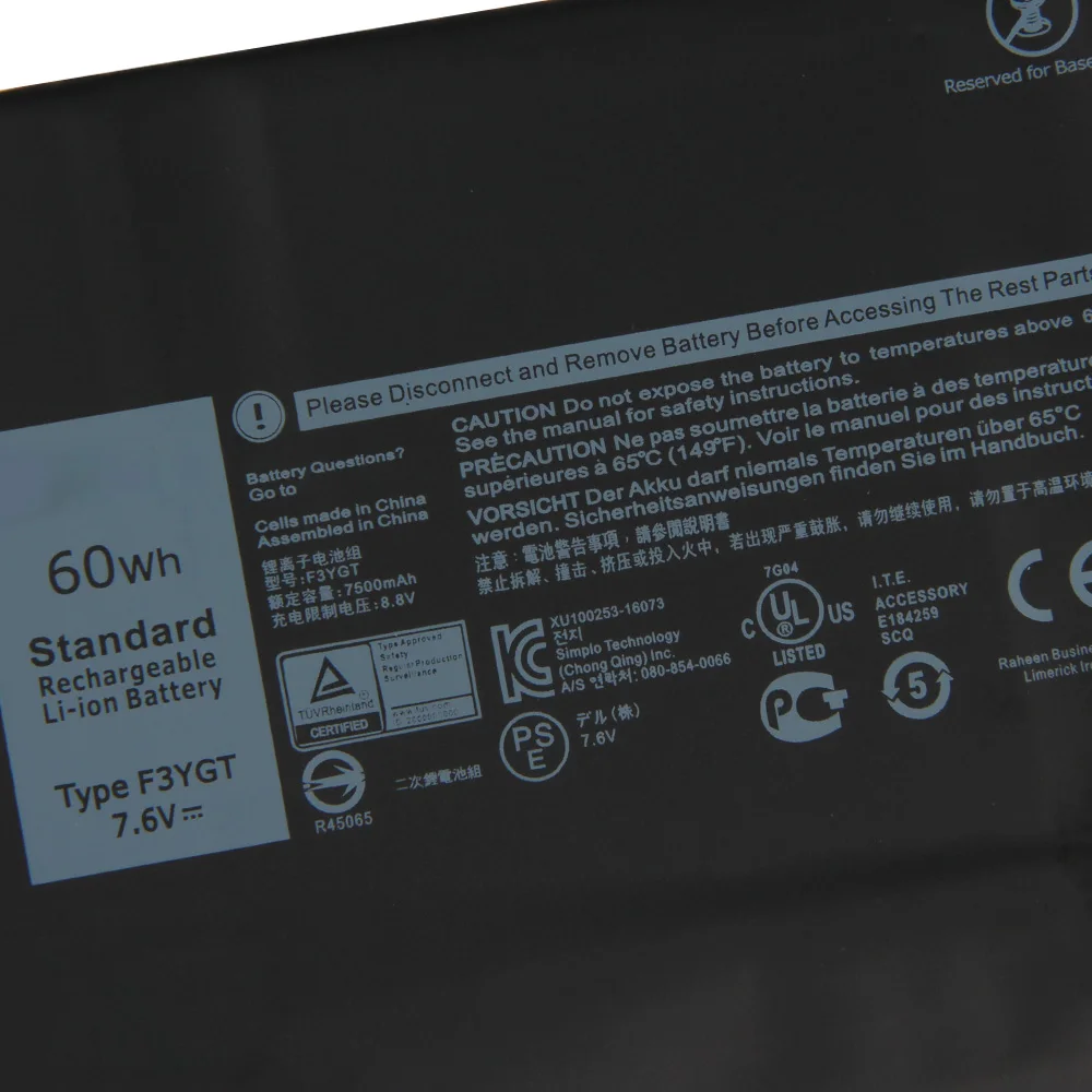 Imagem -05 - Bateria de Substituição Recarregável para Dell Latitude 7480 7000 E7280 7490 F3ygt Dm3wc 2x39g 60wh Novo