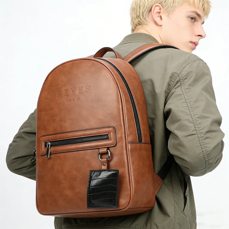 Vintage PU Leather Backpack Brown Casual Daypack Men Women School Travel Shoulder Bag Retro Laptop Backpack