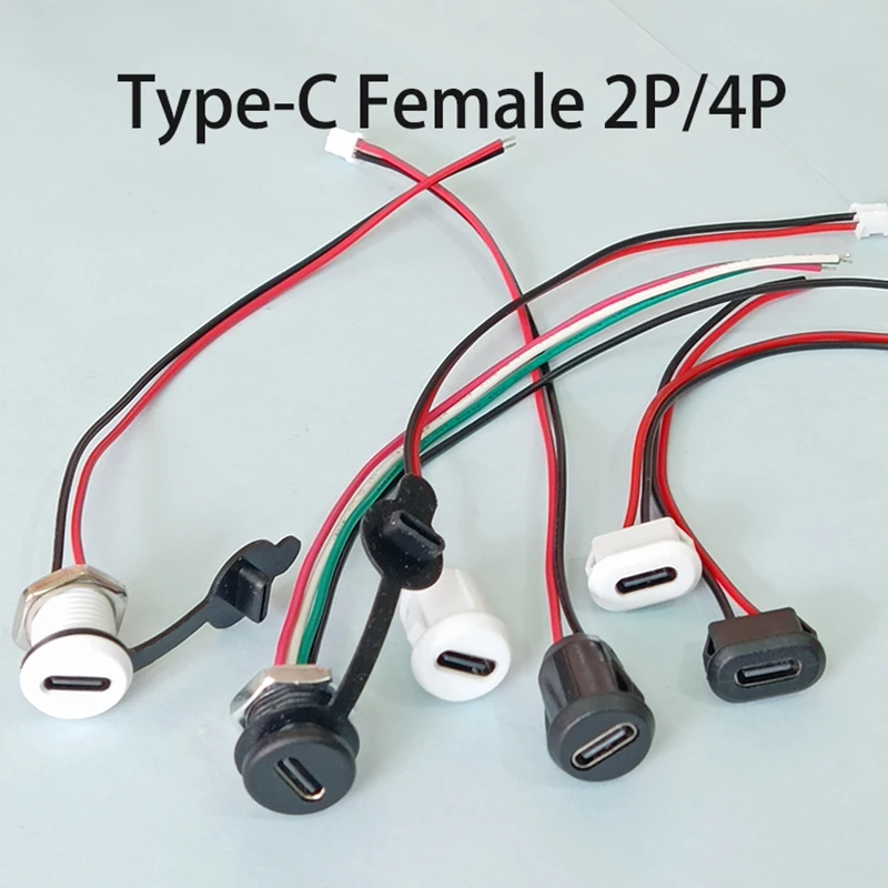 

1PCS TYPE-C USB Waterproof Female Connector 2-5 Pins With 10-15cm Wire With PH2.0 Terminal Nut Lock Plate Fast Charging Jack Por