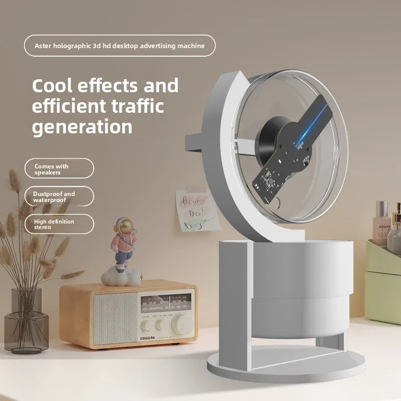Desktop naked-eye 3D holographic fan display LED advertising player with speaker
