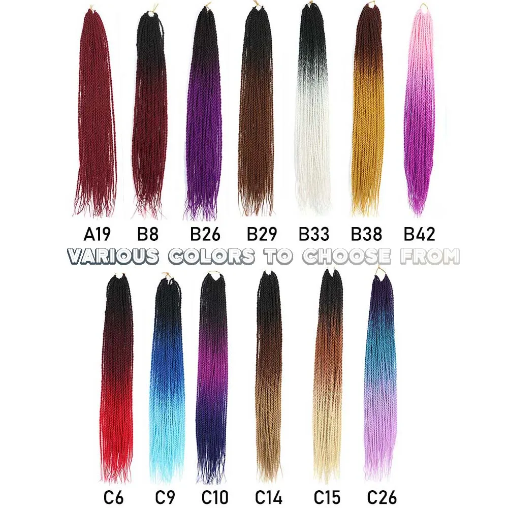 Senegalese Twist Braids Haar 24“ lange Ombre-Farbe kleine und weiche senegalesische Häkel-Flechthaar-Synthetikverlängerungen