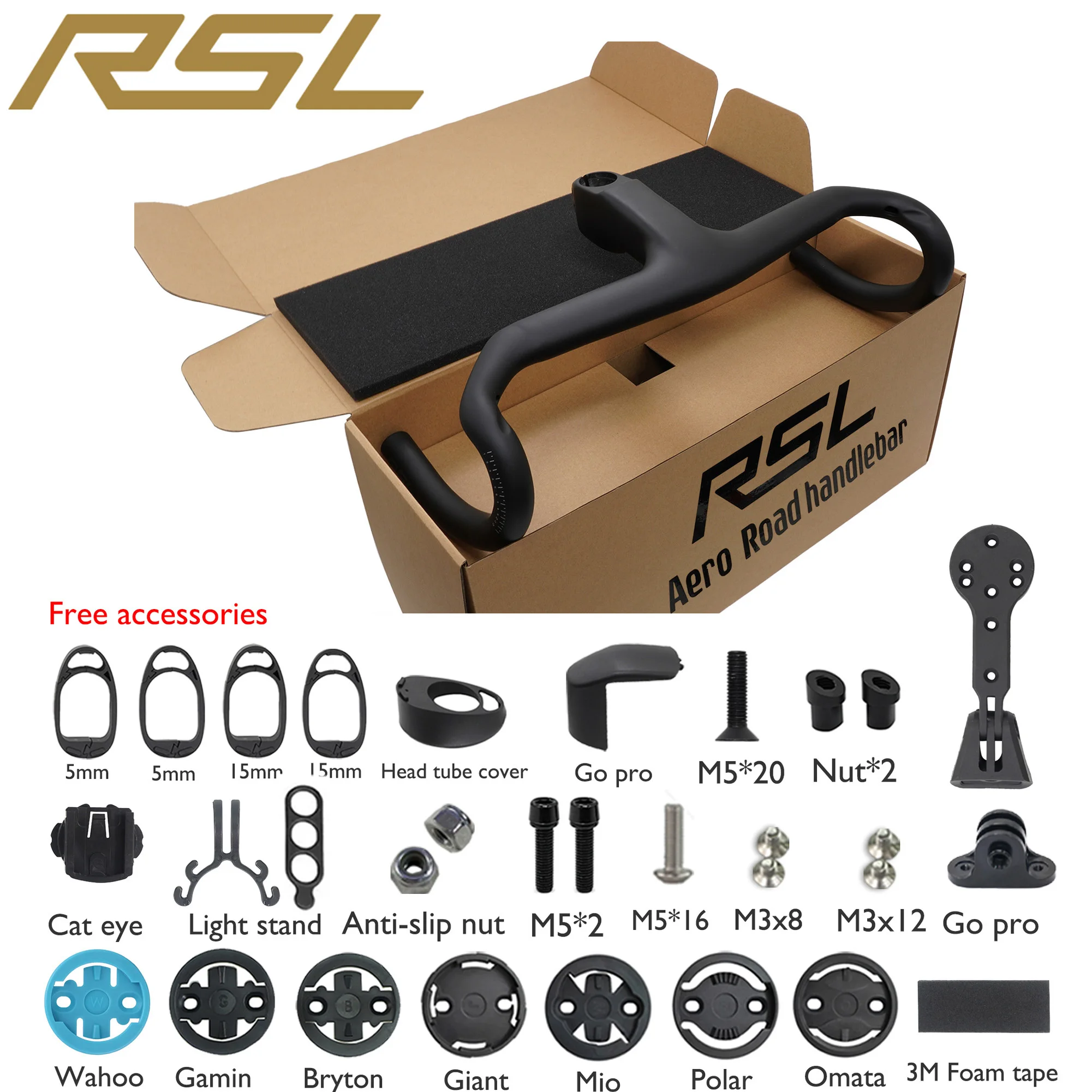 

RSL road bike handlebars, integrated carbon fiber handlebars, 8gen, aerodynamic design,Di2，28.6mm diameter, 380-440mm width