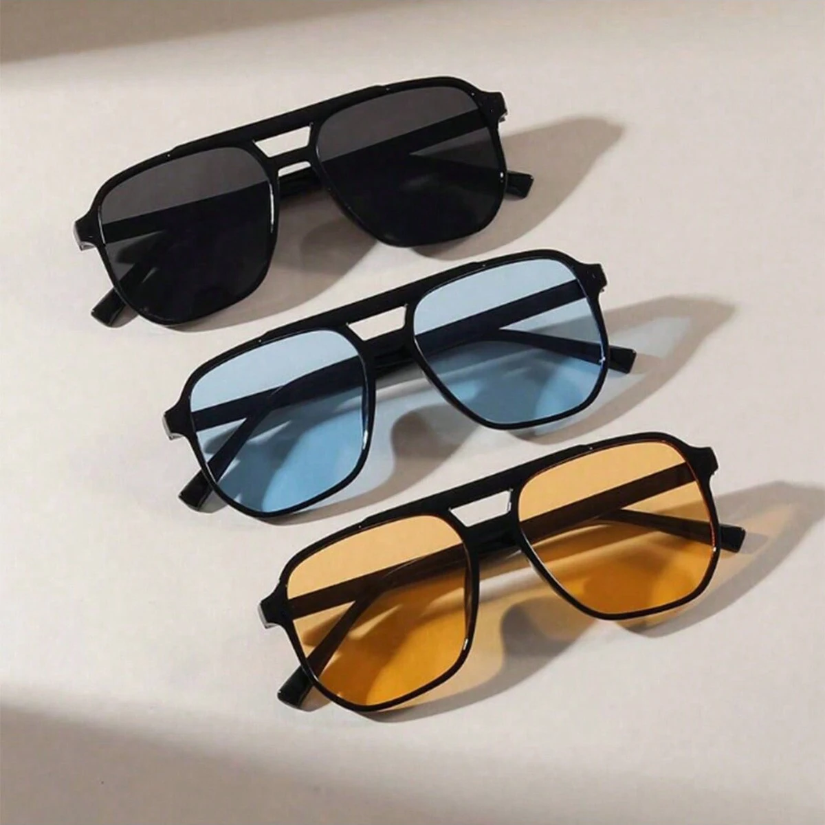Street 3pcs Women's Double-Bridge Square Studs Fashion Eyeglasses Set