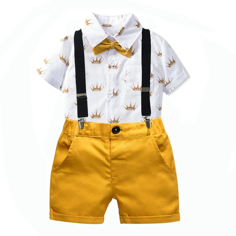 

3 Pcs Set Baby Boy Dress Suit T Shirt Pants Toddler Kids Boys Bow Tie Clothes Party Outfit Cotton Wedding Costume for 1-6Years