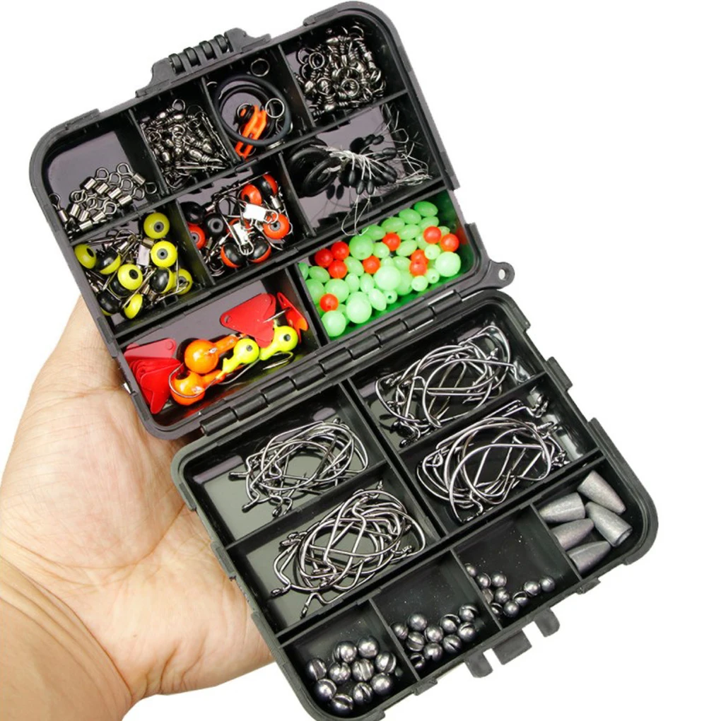 205PCS/Set Fishing Tackles Set Portable Fishhook Sinkers Hooks Lures Reusable DIY Assortment Accessories Kit with Storage Box