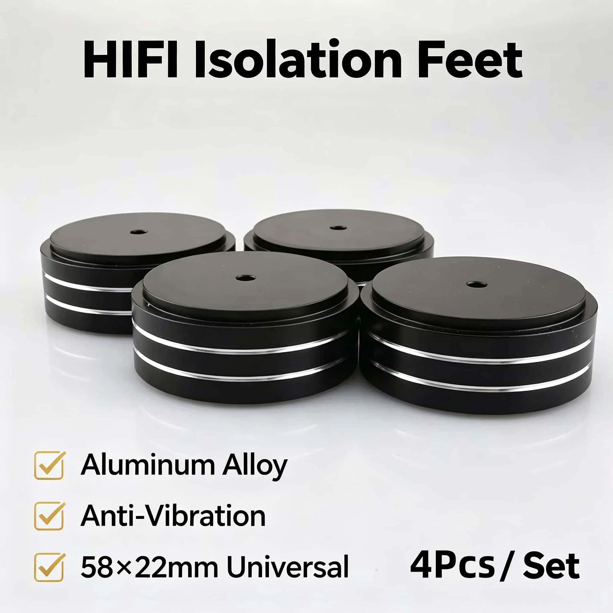 4PCS 58x22mm Aluminum Speaker Amplifier Turntable Recorder Isolation Foot Floor Base Pad CD DAC Radio Chassis Feet Stand