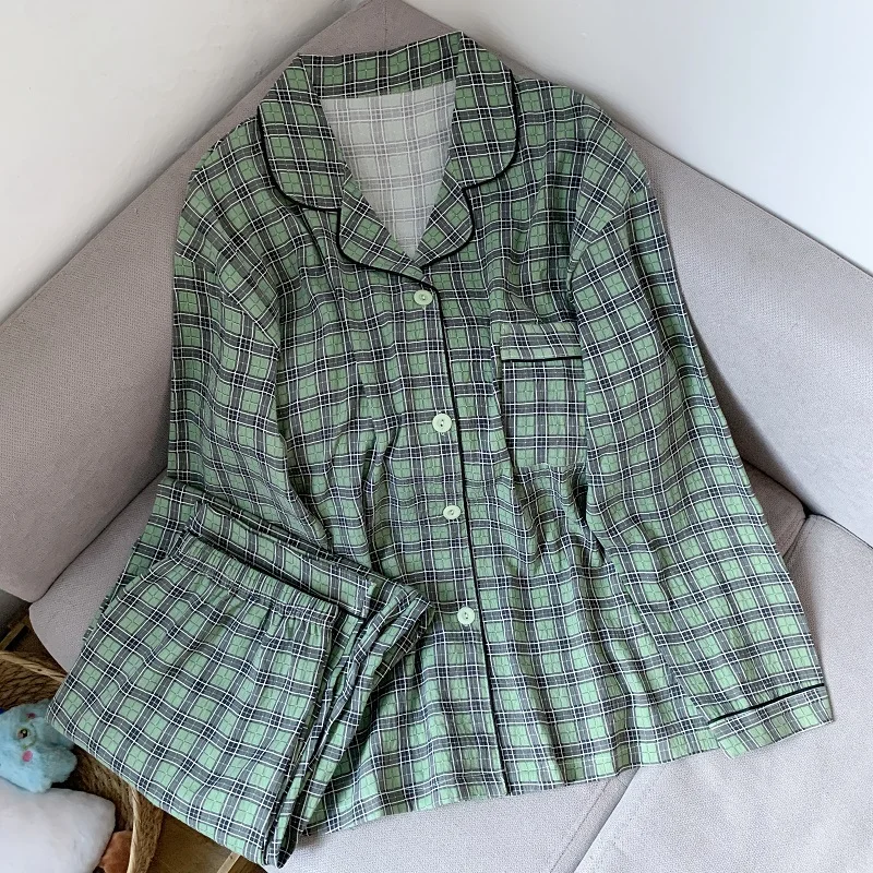 

Plus Size Women Plaid Pajamas Set Kawaii Homewear Long Sleeve Two Piece Pajama Set Loose Sleepwear Outfit New Year Gift