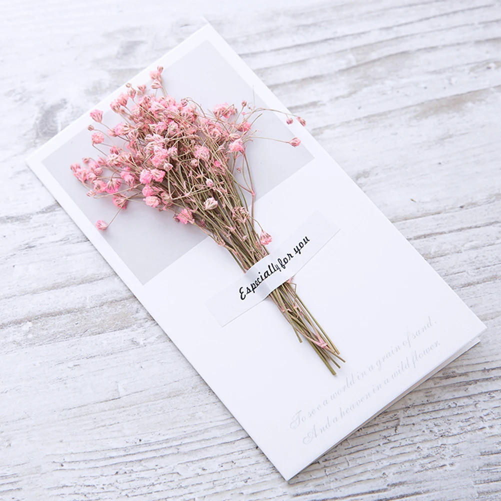 

6Pcs Creative Folded Greeting Cards Handmade Small Fresh Dried Flower Decoration Birthday Party Wedding Invitation