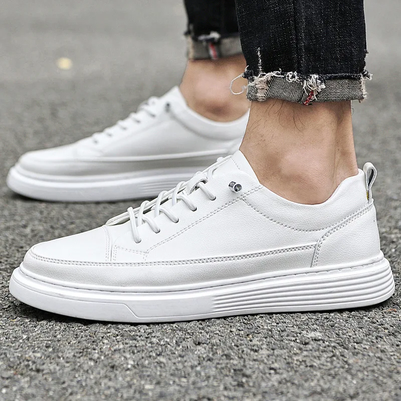 Trendy Retro Leather Shoes Classics Brown Spring Autumn Men's Hand-sewn Leisure Board Shoes White Sneakers Flat Heel Big Size 45