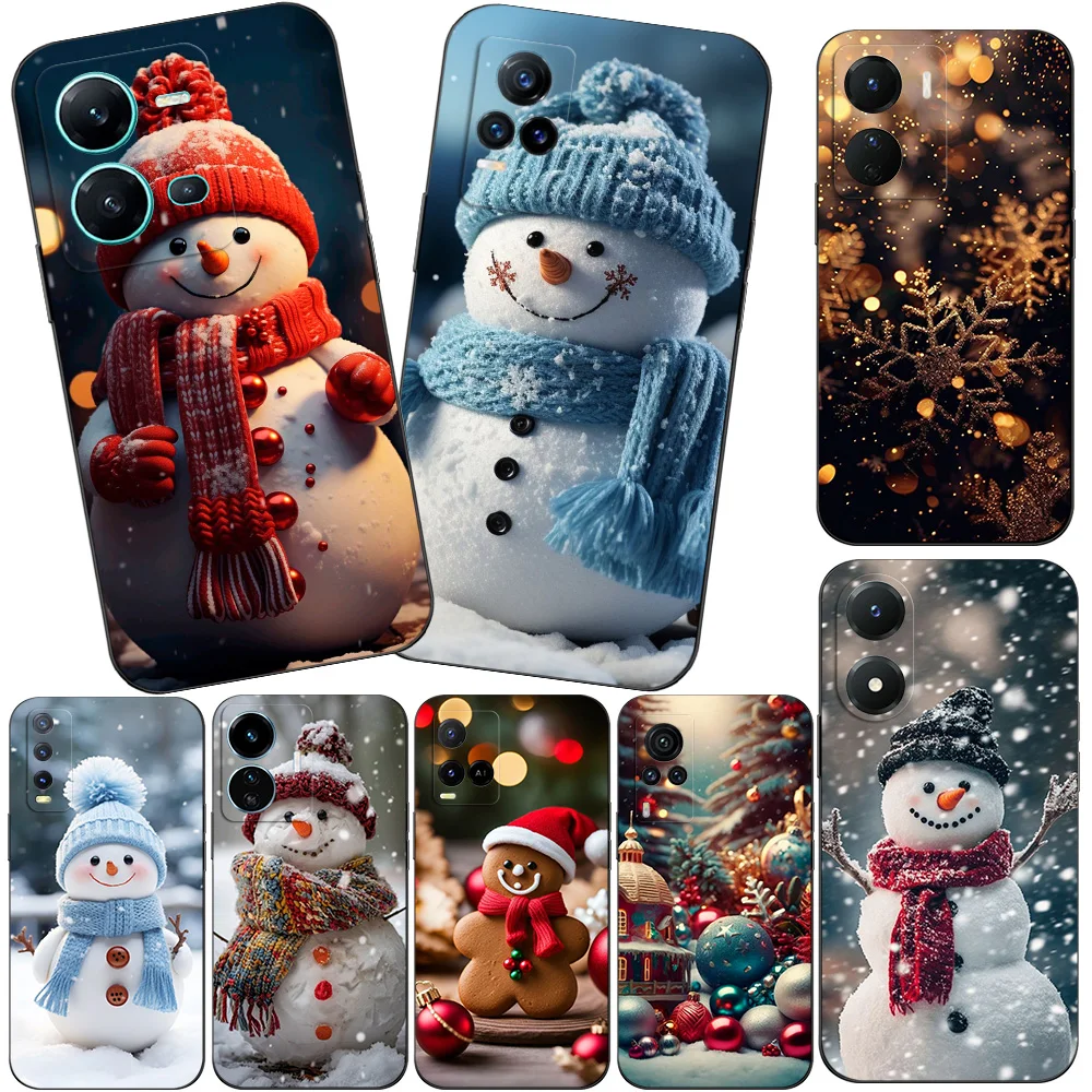 Capa tpu preta para vivo y02a y02t y02 y35 y36 4g versão russa y11 2023 capa traseira inverno boneco de neve arte