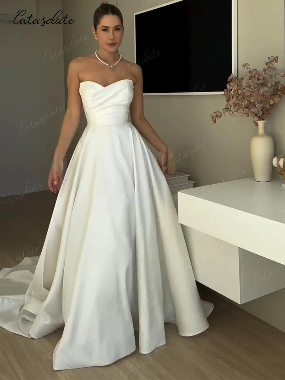 Catasdate Formele trouwjurk Elegante satijnen trouwjurk voor vrouwen Lange verlovingsjurken vestidos de novia Aangepast