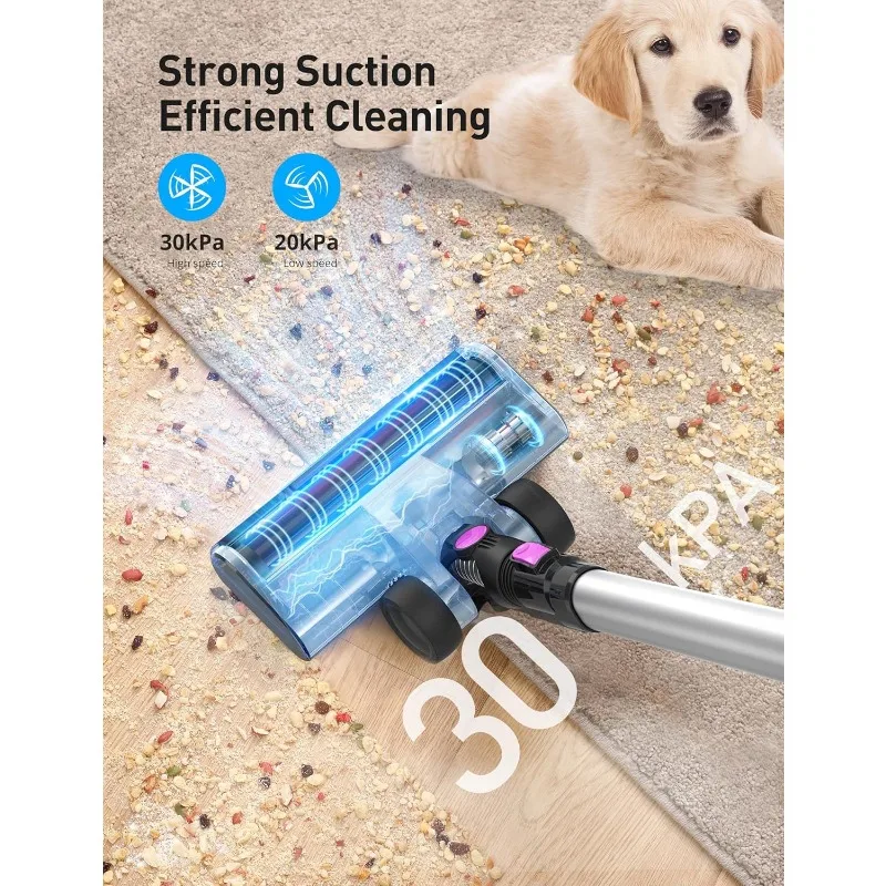Cordless Stick Vacuum Cleaner, 7 in 1 Lightweight Stick Vacuum Cleaners for Home, 30kpa Rechargeable Electric Broom for Pet Hair