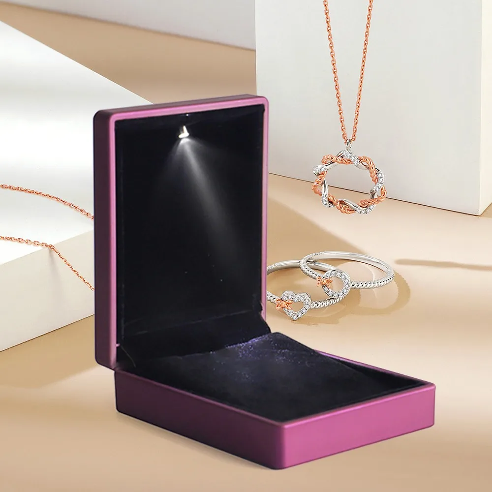 With Light Led Necklace Pendant Box Rings Case Invisible Lotus Leaf Style Jewellery Case Display Earring Gifts Box Engagement