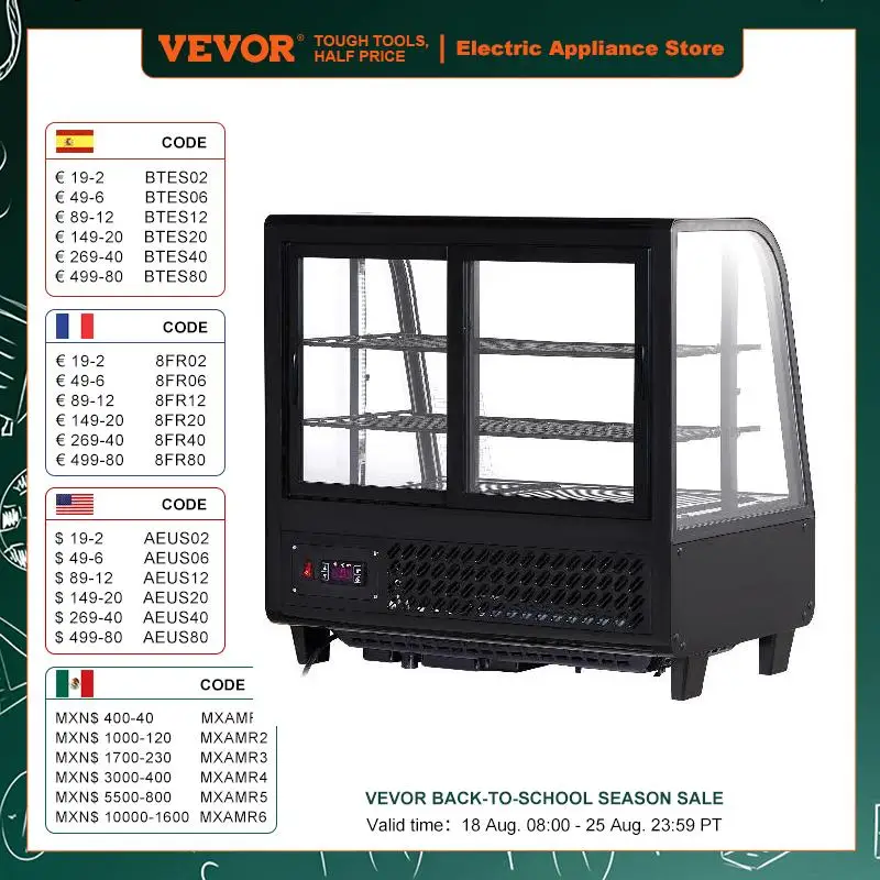 Vetrina refrigerata VEVOR vetrina da banco per pasticceria illuminazione a LED TURBO Cooling FrostFree AirCooling porta scorrevole posteriore