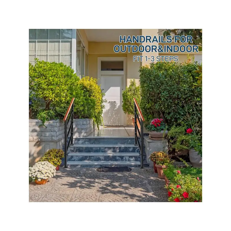 

Наружные поручни для бетонных и деревянных ступеней, перила из кованого железа и массива дерева, подходят для 1-3 ступеней, прочный дизайн для